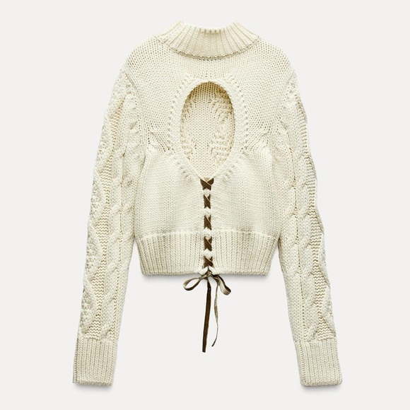 NWT ZARA OPEN BACK CABLE KNIT SWEATER SIZE L - Picture 5 of 8